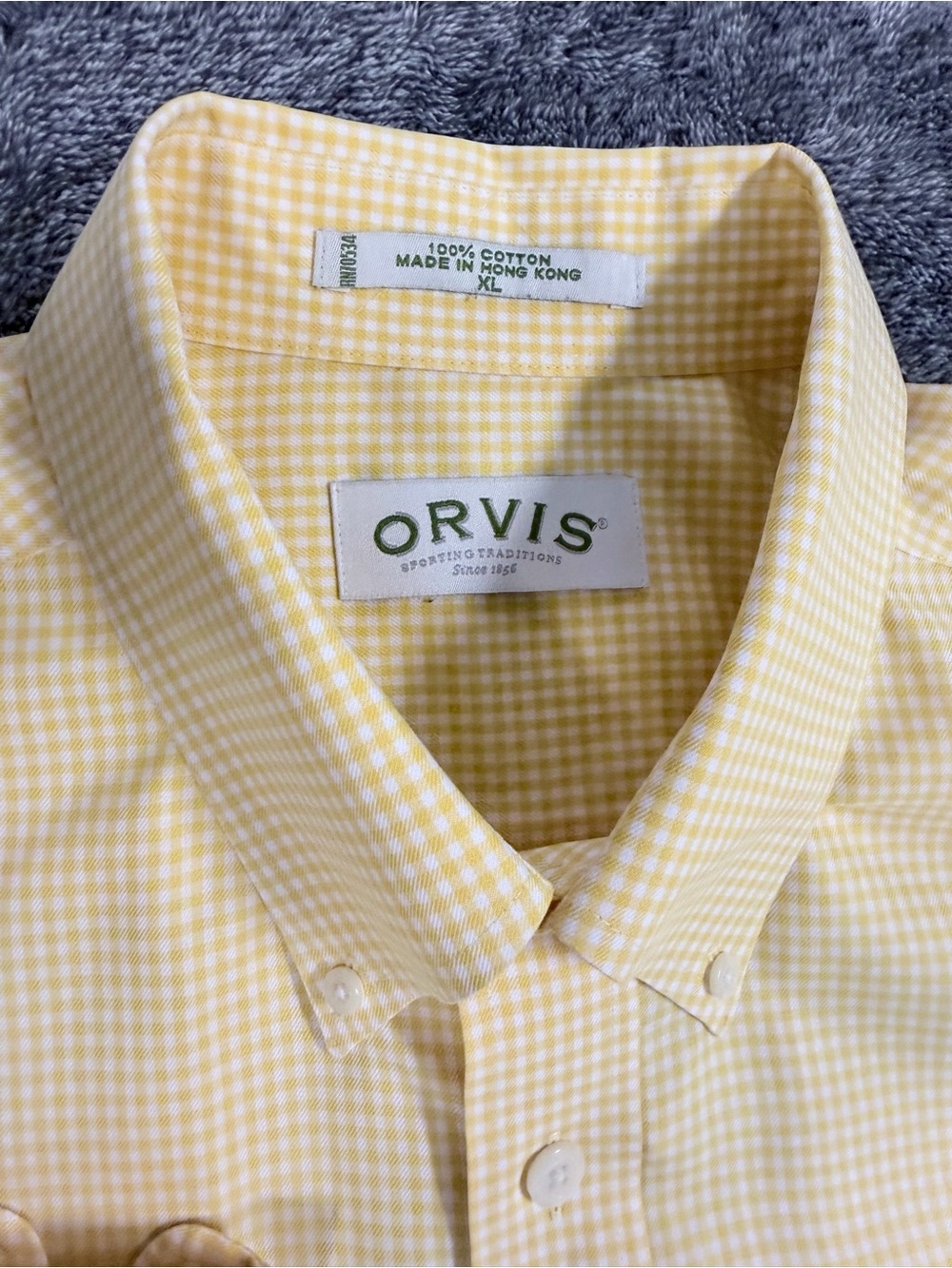SKU 1298 Orvis Men's Yellow Gingham Button-Down Shirt - Classic Collar